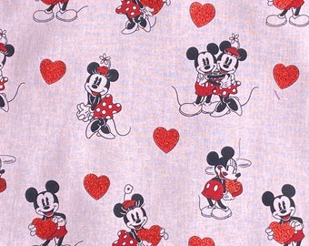 Tela Mickey y Minnie, Tela de San Valentín Bubblegum Fondo Rosa, Tela Fat Quarter, 100% algodón, Acolchado Algodón, Cuartos Gordos