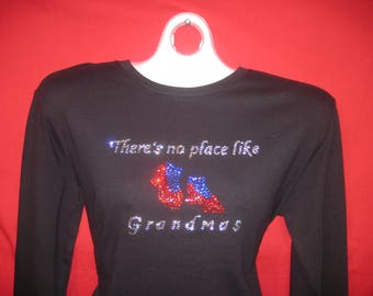 Il n’y a pas d’endroit comme Grandmas Rhinestone crystal womens shirt SHORT LONG Sleeve Misses S, M, L, XL, Plus taille 1X, 2X, 3X Chemises