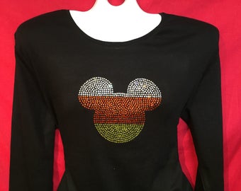Camisa de Disney World para mujer con cristales de estrás y caramelos de Mickey Mouse deslumbrantes. Tallas S, M, L, XL y tallas grandes (1x, 2x y 3x).