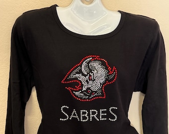 Bedazzled Buffalo Rhinestone shirt, Sabres, Buffalo Football Fan Apparel, SHORT or LONG Sleeve S,M,L, XL, 1x, 2X, 3X