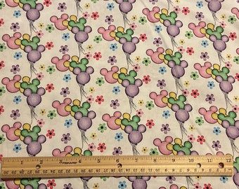 Mickey Fabric, Mickey Pastel Balloons,  Mickey Mouse Fabric, 100% cotton, **REMNANT 36L X 10W**
