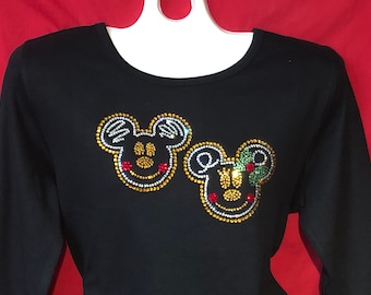 Disney Christmas Shirt Gingerbread Women's Rhinestone shirt Gingerbread ears.  SHORT LONG Sleeve Misses S, M, L, XL, Plus size 1x, 2X, 3X