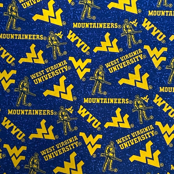 WVU Fabric, West Virginia Fabric, WVU Mountaineer, 100% cotton, Quilting Cotton, Yard 36" x 44"