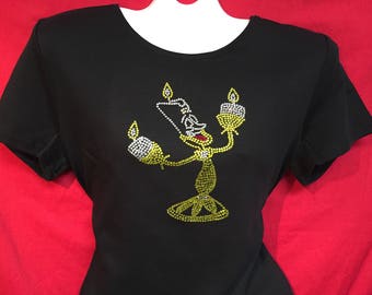 Beauty and the Beast Lumiere Rhinestone crystal womens shirt SHORT LONG Sleeve Misses S, M, L, XL, Plus size 1X, 2X, 3X Shirts