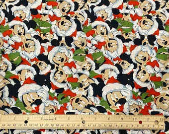 Tela Disney, Tela navideña Disney, Tela con gorro de Papá Noel de Mickey, Tela Minnie, 100% algodón, Se vende por retazo, Cuarto de yarda (FQ), 1/2 yarda, yarda