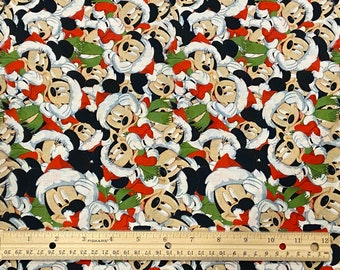 Disney Fabric, Disney Christmas Fabric, Mickey SANTA HAT Fabric, Minnie Fabric, 100% cotton, Sold By  Remnant, FQ, 1/2 Yard, Yard