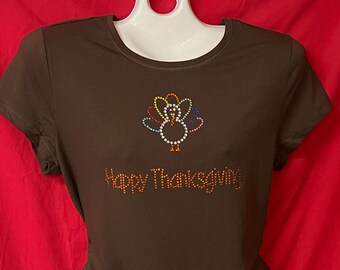 Camiseta con pavo adornado con diamantes de imitación, camiseta de Acción de Gracias con diamantes de imitación, OFERTA - Camiseta juvenil No Boundaries