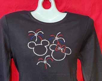 Disney 4th of July Shirt, Mickey 4th July of Shirt, Bling Shirt, SHORT LONG Sleeve Misses S, M, L, XL, Plus size 1X 2X 3X