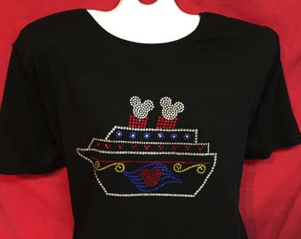 Disney Mickey Mouse Cruise Boat Rhinestone crystal womens shirt SHORT LONG Sleeve Misses S, M, L, XL, Plus size 1X, 2X, 3X Shirts