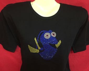 Dory Finding Nemo Disney Rhinestone crystal womens shirt SHORT LONG Sleeve Misses S, M, L, XL, Plus size 1X, 2X, 3X Shirts