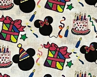 Disney Fabric, Mickey Fabric, BIRTHDAY CELEBRATION background, Fat Quarter Fabric 18" x 22", 1/2 Yard 18" x 44", Remnant 36" x 10", Cotton