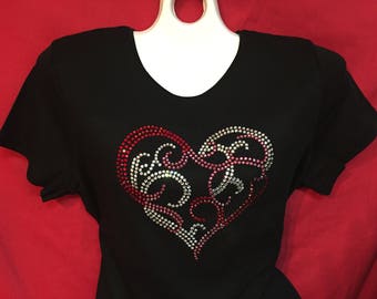 Camisa deslumbrante para San Valentín, camisa de mujer con cristales de imitación de corazón o para señoritas en tallas S, M, L, XL, tallas grandes 1X, 2X, 3X.
