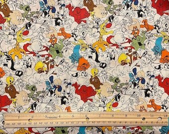 Tela de Looney Tunes, *LIQUIDACIÓN* Fondo blanco, Tela de 45 x 55 cm, 100% algodón, Algodón para patchwork, 45 x 55 cm, 90 x 110 cm