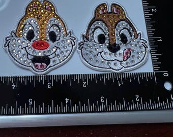 Parche de Disney deslumbrante / Cristal / Parche para bolso de nailon / Disney / Parches para chaquetas de mezclilla / UN PARCHE / Pegar / / Chip y Dale