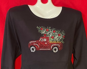 Christmas Truck Shirt, Christmas truck and tree shirt,  Hallmark Truck,  SHORT LONG Sleeve Misses S, M, L, XL, Plus size 1x, 2X, 3