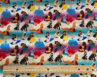 Tela Disney, Tela de Princesas, Tela de Rayas Coloridas, 100% algodón, Fat Quarter 18"L x 22"W, Yarda 36" x 44"