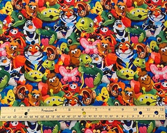 Tela de Mickey Mouse, tela de Olaf y sus amigos, mezcla de algodón y poliéster, retal de 45 x 55 cm (18" x 22"), retal de 91 x 25 cm (36" x 10").