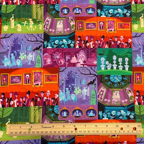 Haunted Mansion Fabric, COLORFUL, Haunted Mansion Stretching Portraits, Disney Ghost Bride, Madame Leota, Fat Quarter Fabric, 100% Cotton