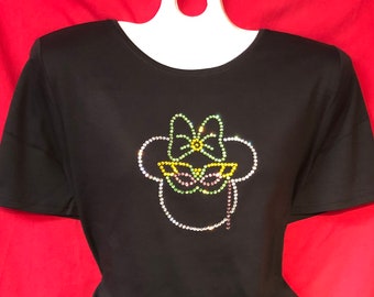 Mardi Gras Shirt, Disney Mardi Gras shirt, Rhinestone women's shirt Bling,  SHORT or LONG Sleeve Misses S, M, L, XL, Plus size 1x, 2X, 3X