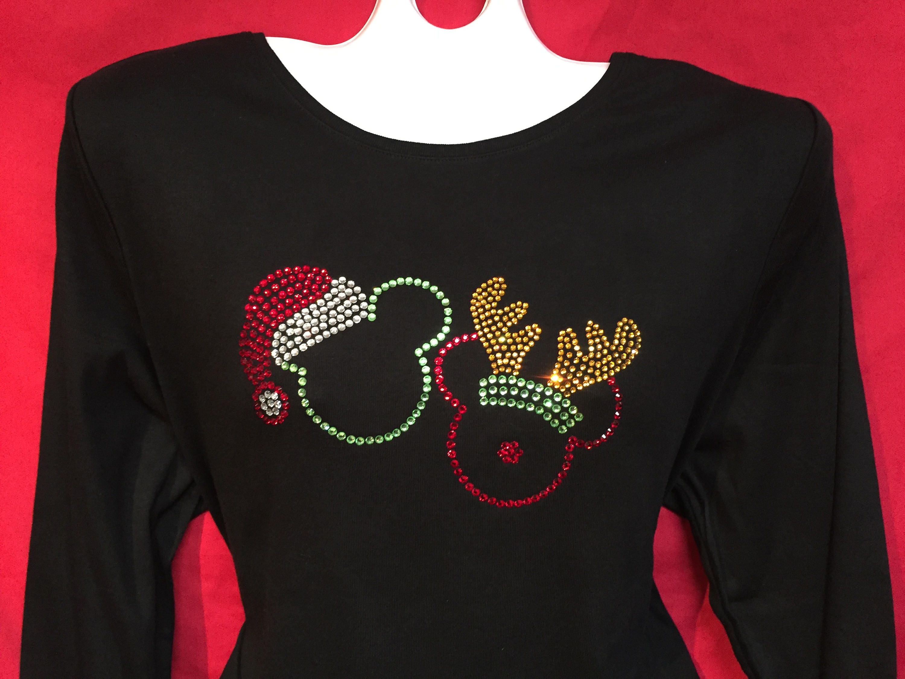 Disney Christmas Shirt Women's Rhinestone.mickey Mouse Santa Hat