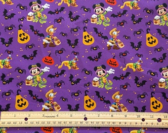 Mickey Halloween Fabric, Disney Halloween, Donald Duck Halloween, Pluto,  PURPLE background, Fat Quarter 18" X 22", Remnant 36" x 10"