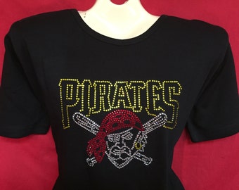 Pittsburgh Pirates  Rhinestone crystal womens baseball shirt. SHORT or LONG Sleeve Misses S, M, L, XL, Plus size 1x, 2X, 3X shirts