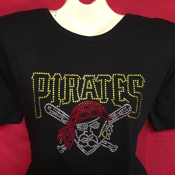 Pittsburgh Pirates  Rhinestone crystal womens baseball shirt. SHORT or LONG Sleeve Misses S, M, L, XL, Plus size 1x, 2X, 3X shirts