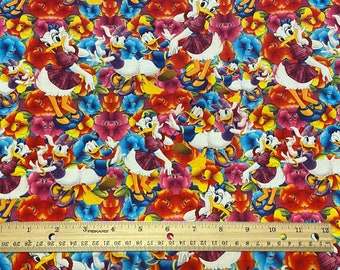 Tela de Mickey Mouse, tela de Donald Duck, tela de Daisy Duck, retazos de tela, 100% algodón, retazos de 45 x 55 cm (18" x 22"), yarda de 91 x 112 cm (36" x 44").
