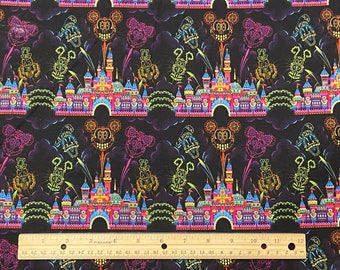 Mickey Fabric, Disney Land Fabric, SUGAR SKULL CASTLE, Fat Quarter Fabric, Fat Quarters, 100% Cotton