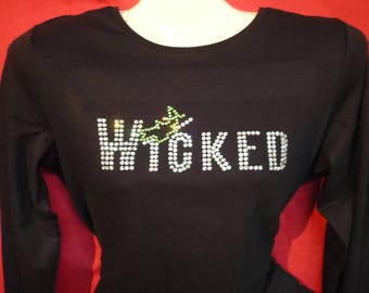 Wicked Rhinestone crystal womens shirt SHORT LONG Sleeve Misses S, M, L, XL, Plus size 1X, 2X, 3X Shirts