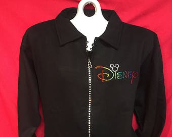 Disney World Disney Land Colored Strass CRYSTAL ZIPPER Jacket Misses S M L XL et Plus tailles 1X 2X 3X