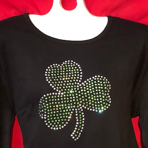 Shamrock Shirt, Shamrock Rhinestone, Crystal Shirt, St Patricks Day Women's Shirt, SHORT LONG Sleeve Misses S, M, L, Plus Size 1X, 2x, 3X image 1