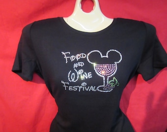 Disney Mickey Mouse Food and Wine Festival Rhinestone crystal SHORT LONG Sleeve  Misses S, M, L, XL, Plus size 1X, 2X, 3X shirts