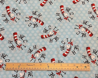 Tela de El Gato con Sombrero, retazos de tela, 100% algodón, retazos de 45 x 55 cm, yarda de 91 x 112 cm ** LIQUIDACIÓN**