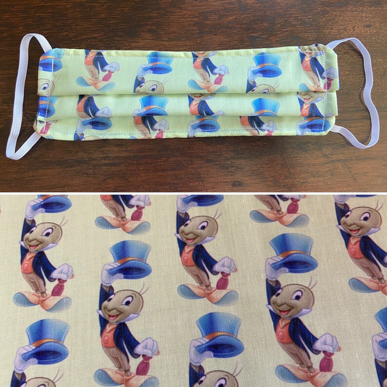 Jiminy Cricket Face Mask with Filter Pocket LIGHT GREEN Etsy
