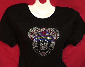 Captain Mickey Mouse Disney Cruise Line Rhinestone crystal womens Pirate Mickey SHORT LONG Sleeve Misses S, M, L, XL, Plus size 1X, 2X, 3X