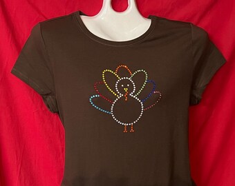 Camiseta con pavo adornado con diamantes de imitación, camiseta de Acción de Gracias con diamantes de imitación, OFERTA - Camiseta juvenil No Boundaries