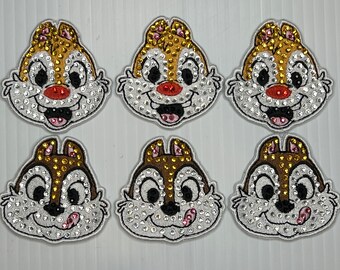 Bedazzled Disney Patch | Chip and Dale Patch | Crystal Patch | Disney Appliqué | Patches for Jean Jackets | Glue On |