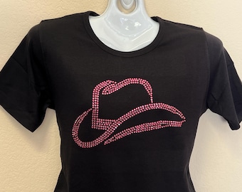 Camiseta con sombrero de vaquera adornado con pedrería, sombrero de vaquera con diamantes de imitación, tallas S, M, L, XL, tallas grandes 1X, 2X, 3X