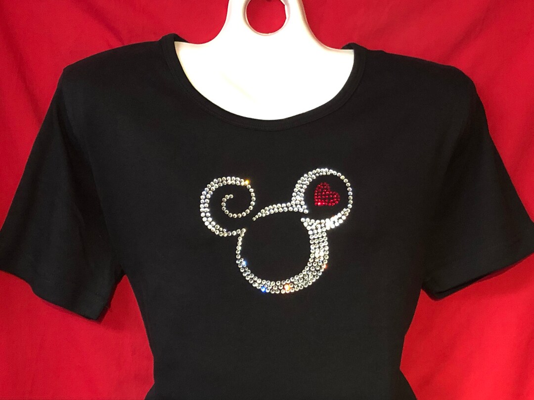Camisa de mujer con cristales de estras de Disney Mickey Mouse con corazon de Mickey. Manga corta y larga. Tallas grandes 1x 2x 3x. Etsy Mexico