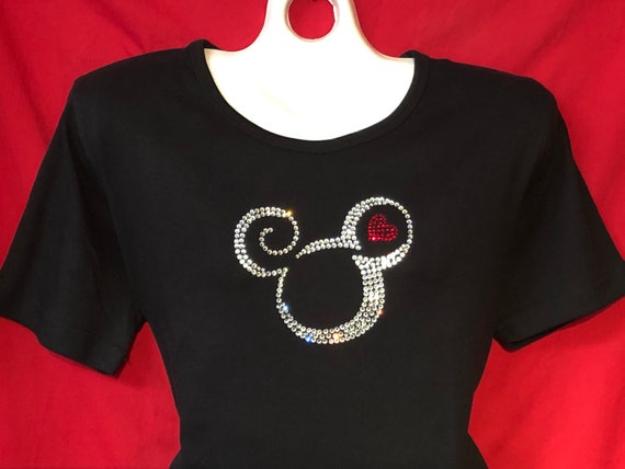 Disney Camisa de mujer con cristales de strass Mickey Mouse con Coraz n Mickey. Manga CORTA LARGA Se oritas S M L XL Tallas grandes 1x 2X 3X
