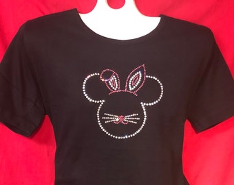Camisa de mujer con cristales deslumbrantes de Disney y diamantes de imitación, conejito de Pascua y Mickey Mouse. Tallas cortas o para mujer: S, M, L