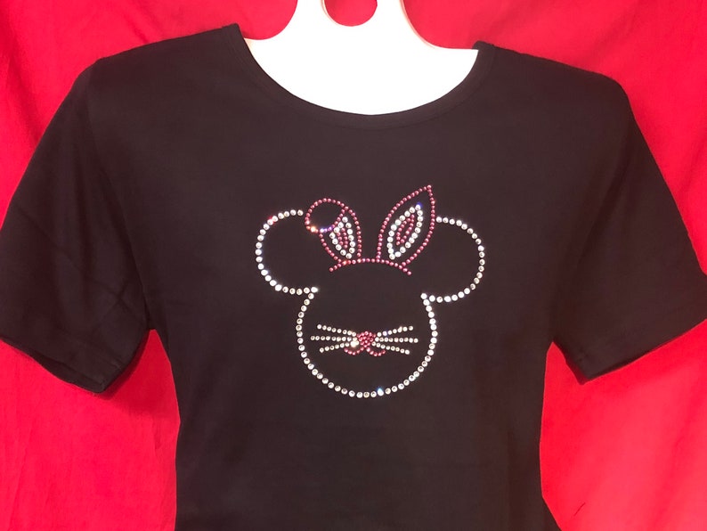 Disney Rhinestone women's shirt EASTER BUNNY crystal Mickey Mouse Bling. Short or Long Sleeve Misses S, M, L image 1