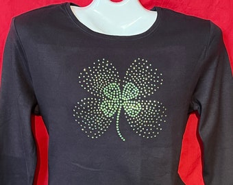 Shamrock Shirt, Shamrock SCATTER Rhinestone, Bling, St Patricks Day Shirt, SHORT LONG Sleeve Misses S, M, L,Xl, Plus Size 1X, 2x, 3X