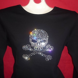Skull Halloween Rhinestone crystal womens shirt SHORT LONG Sleeve Misses S, M, L, XL, Plus size 1X, 2X, 3X Shirts