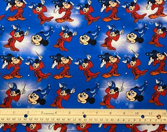 Disney Fabric, Mickey Sorcerer Fabric,  Fat Quarter Fabric, 100% cotton, Quilting Cotton, Mickey Fabric **Remnant 36L X 10W**