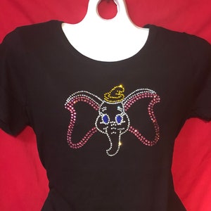Bedazzled Dumbo Rhinestone crystal Women's Disney shirt  or   Misses S, M, L, XL, Plus size 1X, 2X, 3X