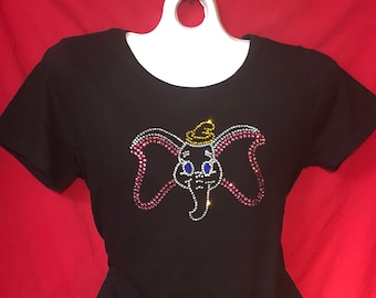 Dumbo Rhinestone crystal Women's Disney shirt SHORT or LONG Sleeve Misses S, M, L, XL, Plus size 1X, 2X, 3X