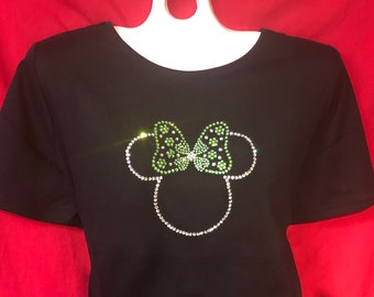 Disney Shamrock Shirt, Rhinestone women's shirt, Shamrock Bling shirt, SHORT or LONG Sleeve Misses S, M, L, XL, Plus size 1x, 2X, 3X