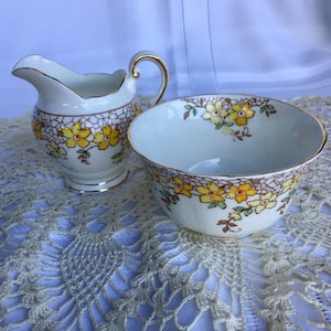 Vintage Tuscan Bone China with yellow flowers Made in England Sugar and creamer set #8154